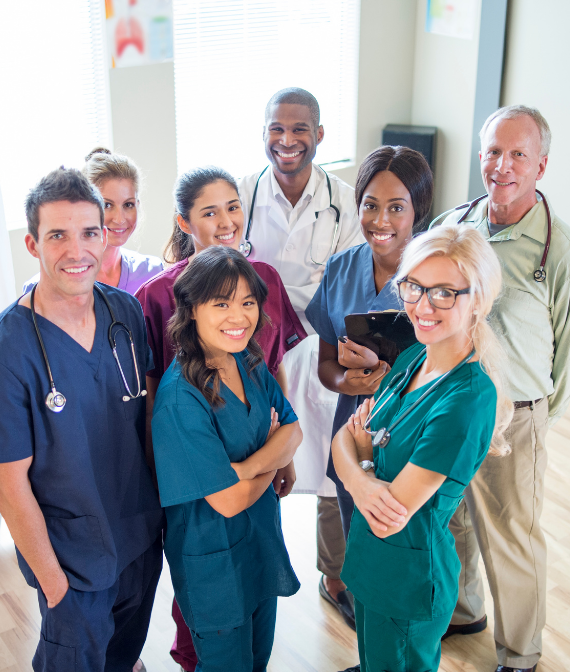 Healthcare executives happy and thriving at work. 